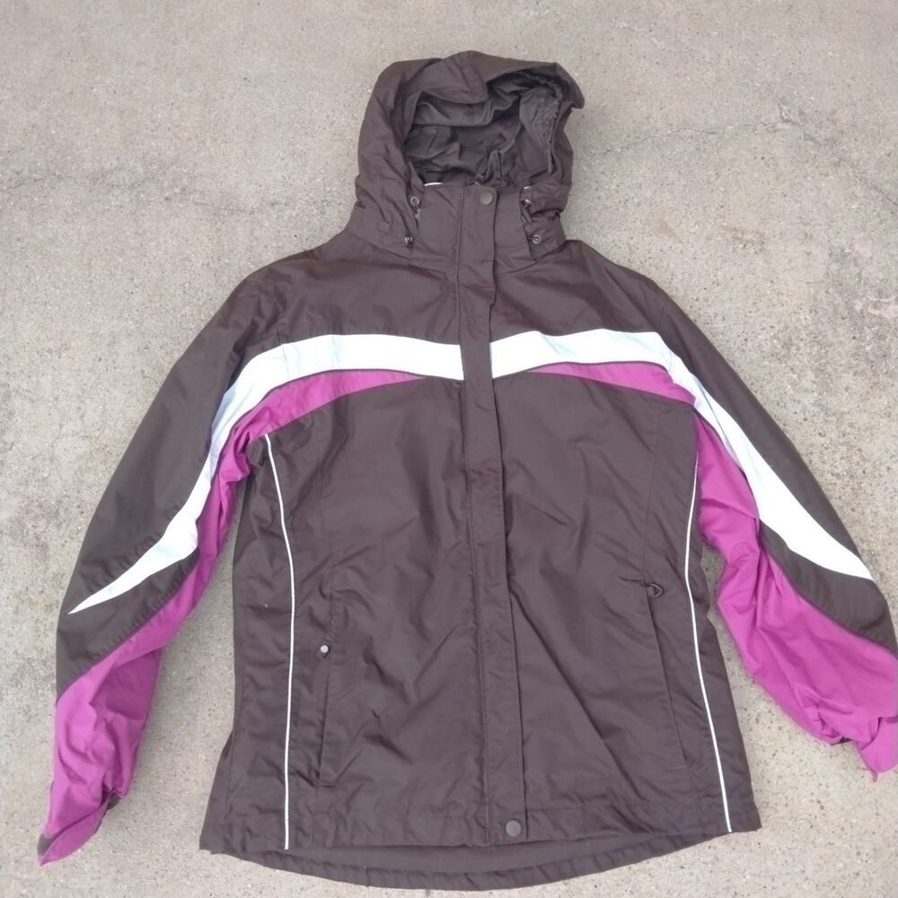 Columbia Interchange WOMENS Brown Pink Full Zip Hooded Snow Winter Ski Jacket M